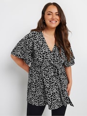 Yours Curve Black Wrap Texture Top - Image 1 of 6