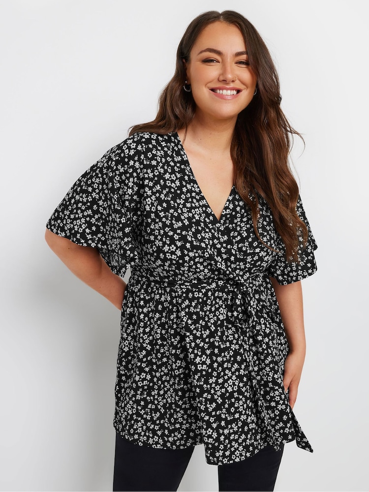 Yours Curve Black Wrap Texture Top - Image 1 of 6