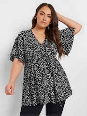 Yours Curve Black Wrap Texture Top - Image 2 of 6