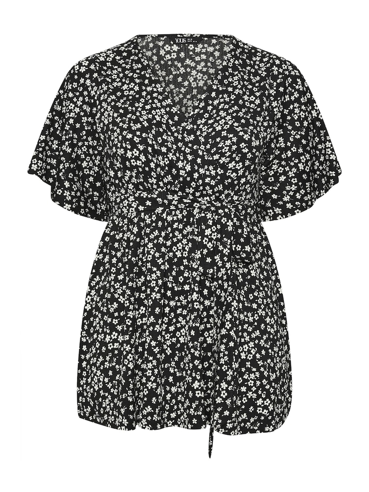 Yours Curve Black Wrap Texture Top - Image 6 of 6