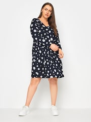 Yours Curve Blue Dot Printed Mini Dress - Image 1 of 5