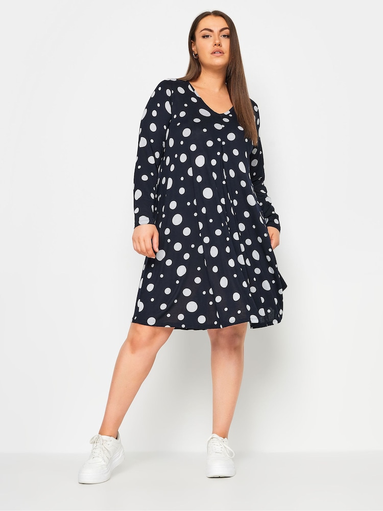 Yours Curve Blue Dot Printed Mini Dress - Image 2 of 5
