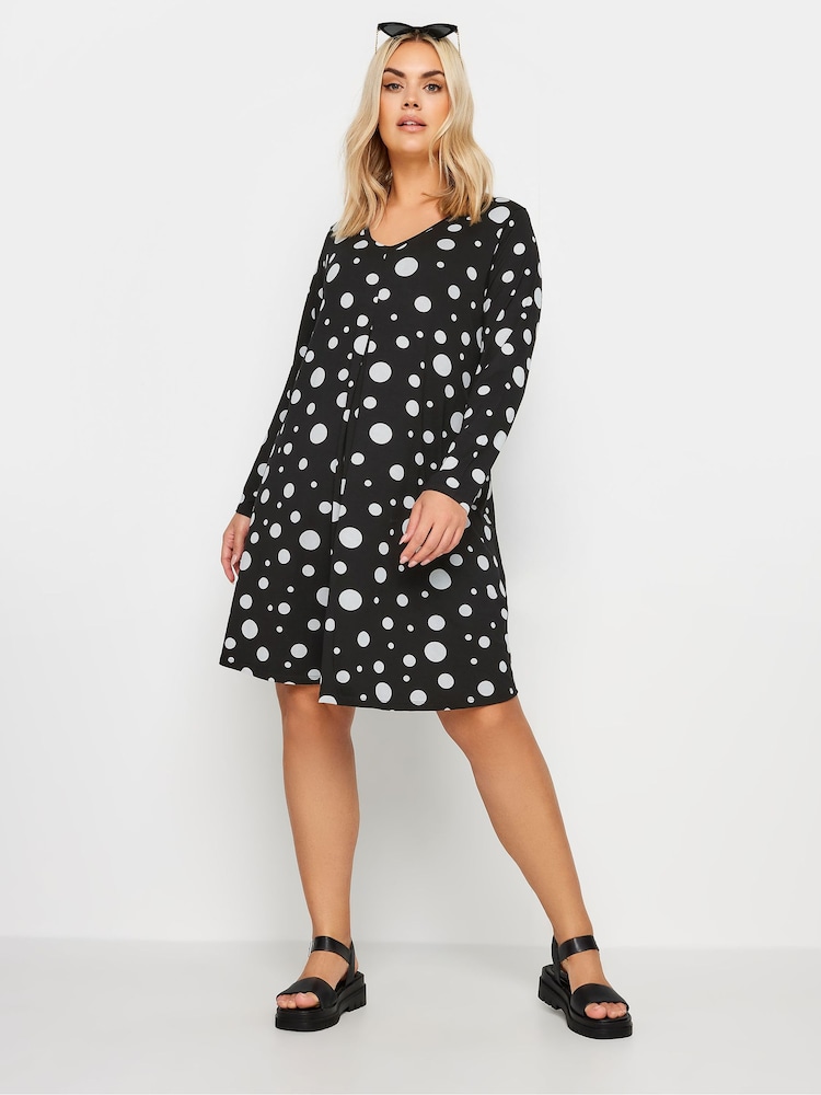 Yours Curve Black Dot Printed Mini Dress - Image 1 of 4
