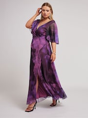Yours Curve Purple London Abstract Wrap Maxi Dress - Image 2 of 5