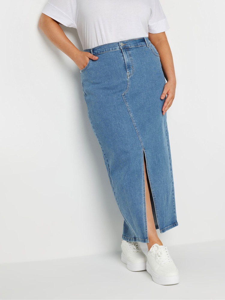 Yours Curve Blue Denim Maxi Skirt - Image 2 of 5
