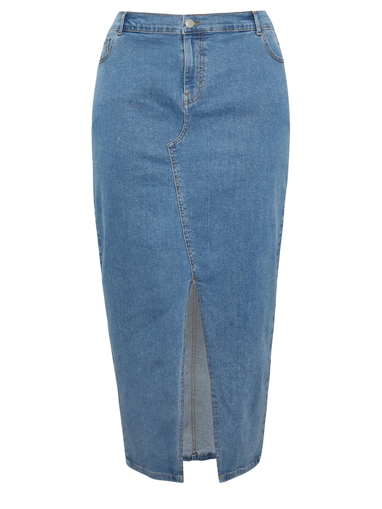 Yours Curve Blue Denim Maxi Skirt - Image 5 of 5