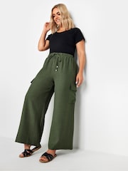 Yours Curve Green Linen Look Cargo Trousers - Image 2 of 5