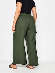 Yours Curve Green Linen Look Cargo Trousers - Image 3 of 5