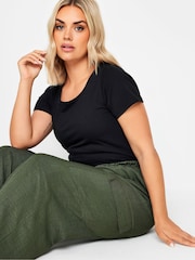 Yours Curve Green Linen Look Cargo Trousers - Image 4 of 5