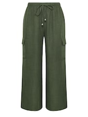 Yours Curve Green Linen Look Cargo Trousers - Image 5 of 5