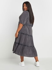 Yours Curve Grey Button Front Chambray Midi 100% Cotton Dress - Image 4 of 5