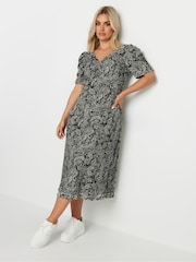 Yours Curve Black Paisley Print Textured Milkmaid Dress - Image 1 of 5