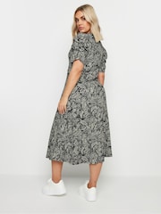 Yours Curve Black Paisley Print Textured Milkmaid Dress - Image 3 of 5