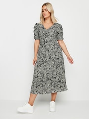 Yours Curve Black Paisley Print Textured Milkmaid Dress - Image 4 of 5
