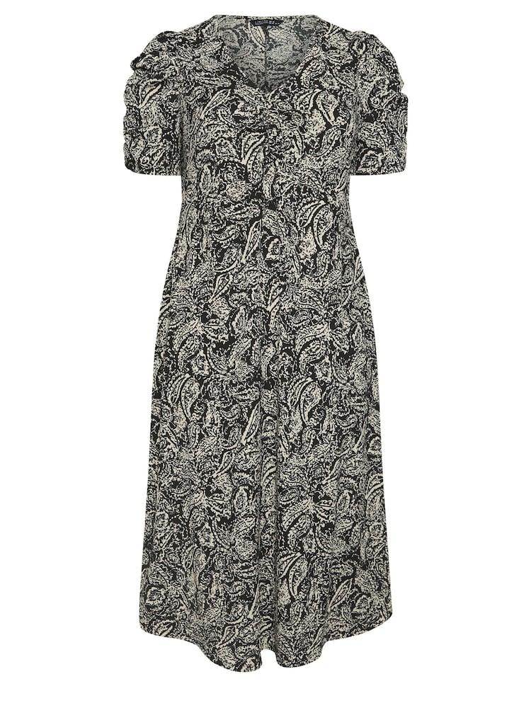 Yours Curve Black Paisley Print Textured Milkmaid Dress - Image 5 of 5