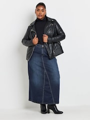 Yours Curve Blue Denim Godet Maxi Skirt - Image 1 of 6
