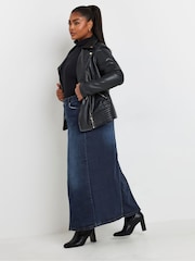 Yours Curve Blue Denim Godet Maxi Skirt - Image 2 of 6