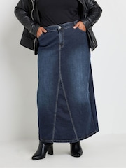 Yours Curve Blue Denim Godet Maxi Skirt - Image 3 of 6