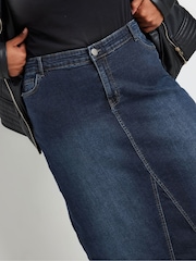 Yours Curve Blue Denim Godet Maxi Skirt - Image 5 of 6