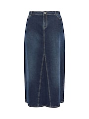 Yours Curve Blue Denim Godet Maxi Skirt - Image 6 of 6