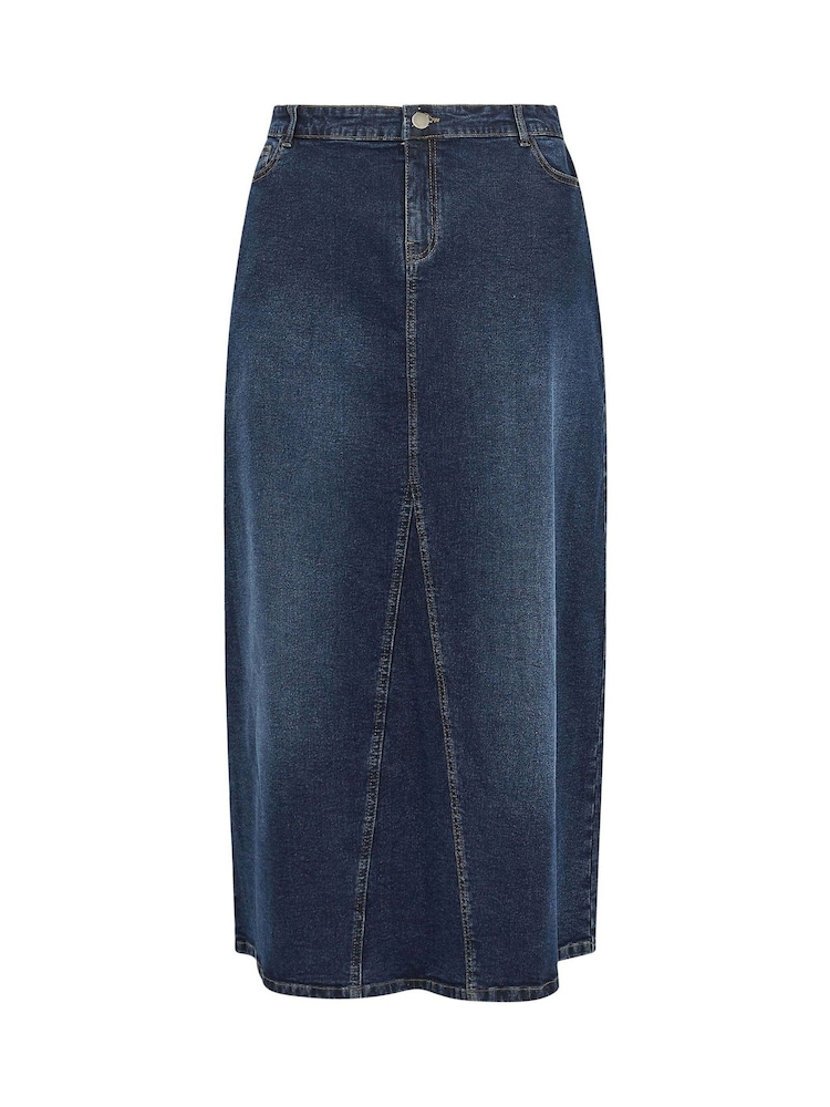 Yours Curve Blue Denim Godet Maxi Skirt - Image 6 of 6