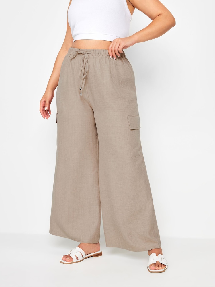 Yours Curve Linen Look Cargo Trousers - Imagen 1 de 5