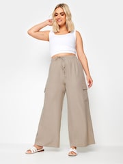 Yours Curve Linen Look Cargo Trousers - Imagen 2 de 5
