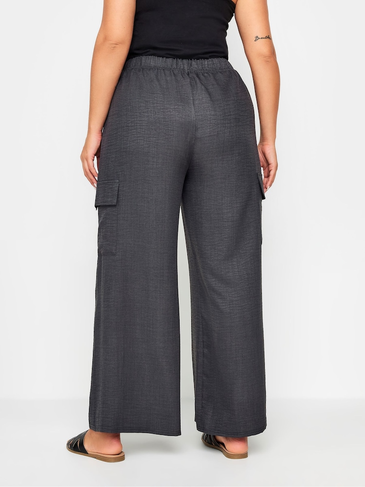 Yours Curve Grey Linen Look Cargo Trousers - Image 2 of 5