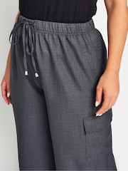 Yours Curve Grey Linen Look Cargo Trousers - Image 4 of 5