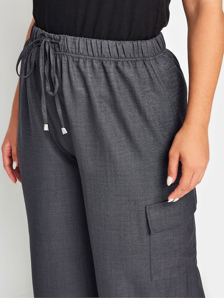 Yours Curve Grey Linen Look Cargo Trousers - Image 4 of 5