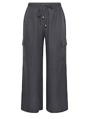 Yours Curve Grey Linen Look Cargo Trousers - Image 5 of 5