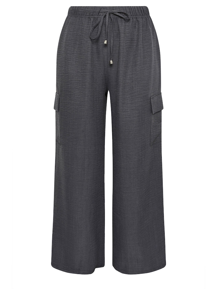 Yours Curve Grey Linen Look Cargo Trousers - Image 5 of 5