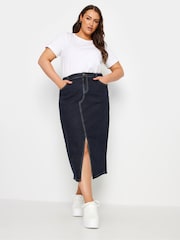 Yours Curve Blue Midi Stretch Denim Skirt - Image 2 of 5