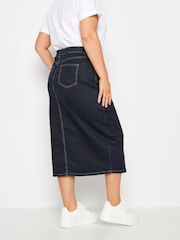 Yours Curve Blue Midi Stretch Denim Skirt - Image 3 of 5