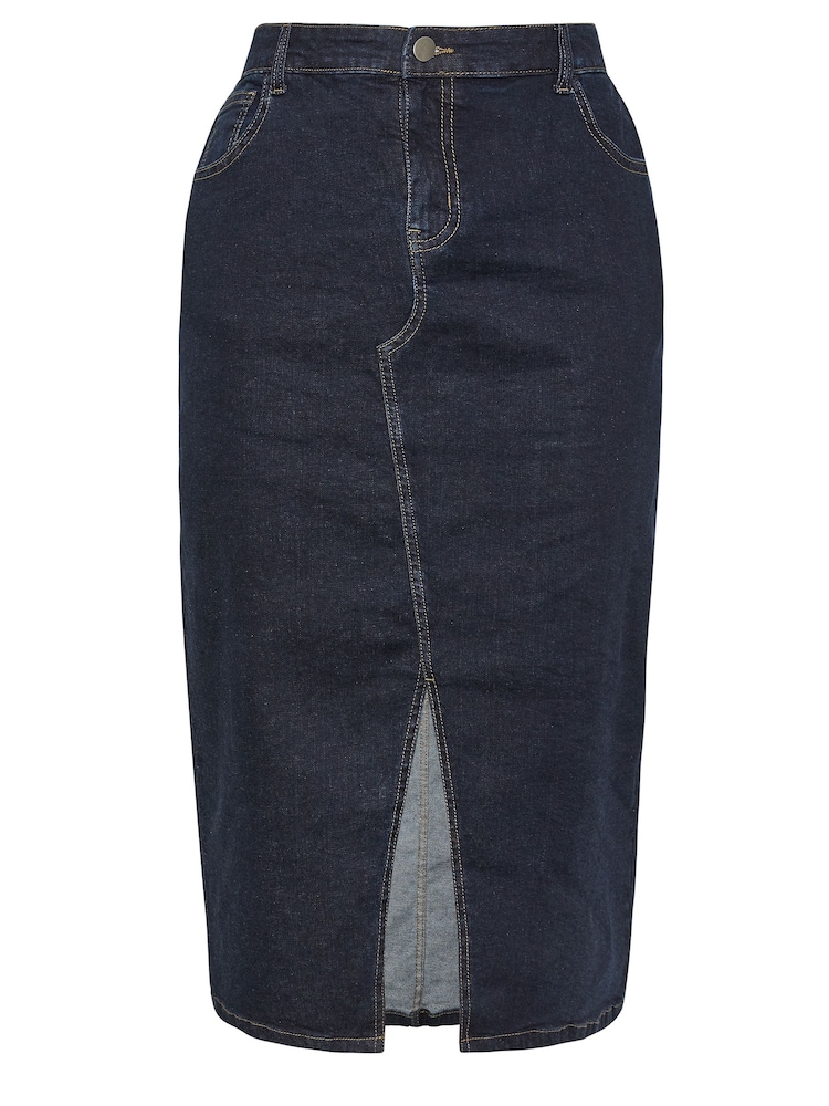Yours Curve Blue Midi Stretch Denim Skirt - Image 5 of 5