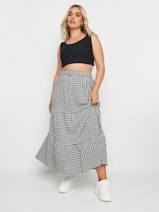 Yours Curve Black Gingham Jersey Tiered Skirt - Image 1 of 5
