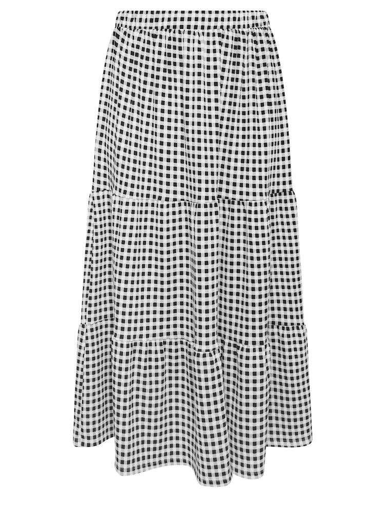 Yours Curve Black Gingham Jersey Tiered Skirt - Image 5 of 5