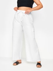 Yours Curve Natural Linen Look Cargo Trousers - Image 1 of 5