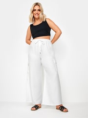 Yours Curve Natural Linen Look Cargo Trousers - Image 2 of 5