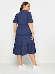 Yours Curve Blue Button Front Chambray Midi 100% Cotton Dress - Image 3 of 5