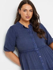 Yours Curve Blue Button Front Chambray Midi 100% Cotton Dress - Image 4 of 5