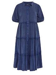 Yours Curve Blue Button Front Chambray Midi 100% Cotton Dress - Image 5 of 5