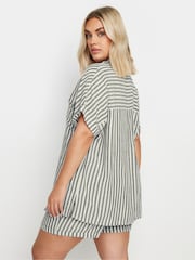 Yours Curve Black Short Sleeve Linen Pinstripe Shirt - Image 3 of 5
