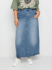 Yours Curve Blue Denim Maxi Skirt - Image 1 of 5