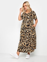 Yours Curve Natural Leopard Print Short Sleeve Pleated Front Maxi Dress - Image 2 of 5