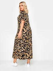 Yours Curve Natural Leopard Print Short Sleeve Pleated Front Maxi Dress - Image 3 of 5