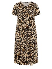 Yours Curve Natural Leopard Print Short Sleeve Pleated Front Maxi Dress - Image 5 of 5