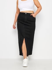 Yours Curve Black Denim Maxi Skirt - Image 1 of 5