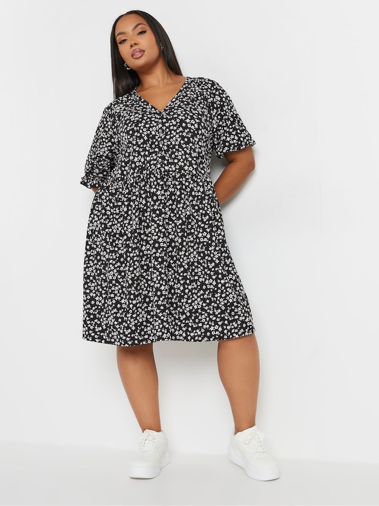 Yours Curve Black Limited Raglan Prairie Short Dress - Image 1 of 5