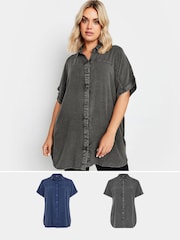 Yours Curve Blue Chambray 100% Cotton Shirts 2 Pack - Image 1 of 9